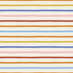 Multicoloured Irregular horizontal vertical stripes vector seamless pattern. Stripy geometric abstract background. Colourful parallel lines surface design for Scandinavian style nursery.