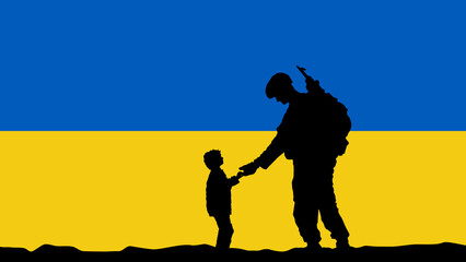 Soldier helps children in Russia-Ukraine war, Soldat hilft Kindern im Russland-Ukraine-Krieg
