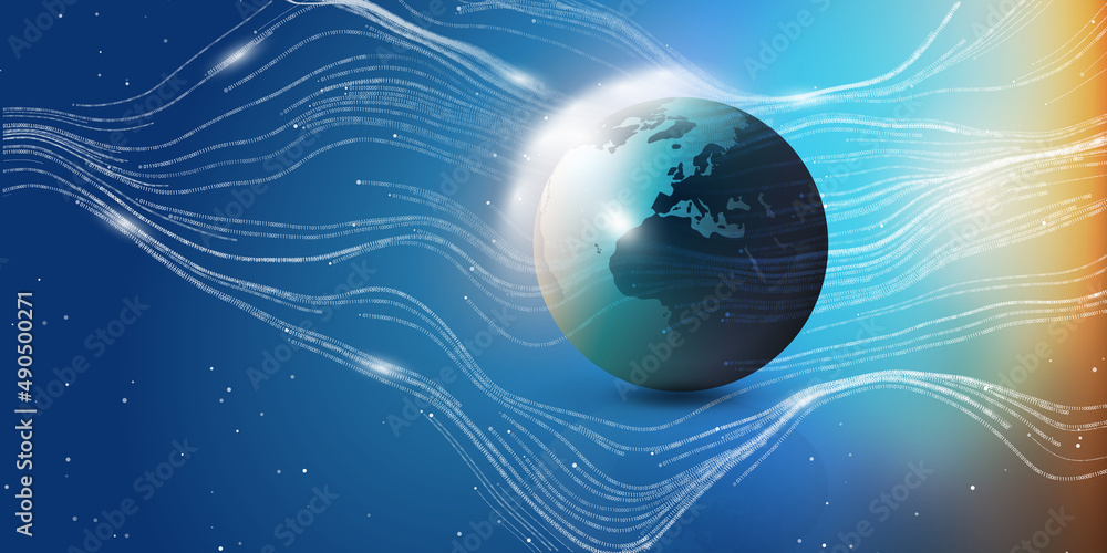Poster futuristic abstract colorful modern style global networks, telecommunications concept design- flowin