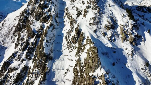 Aerial drone flight over the mountains of andora
