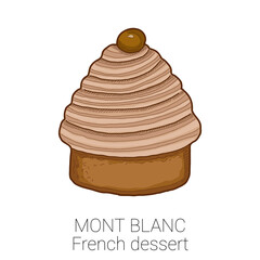 Mont Blanc French Dessert Pattiserie Cake Colorful Vector Illustration