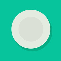 Plate top view isolated vector icon or flat white empty blank porcelain dish overhead above as kitchen tableware utensil cartoon illustration closeup