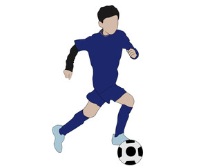 The vector of a football player with a flat face with a ball on a white background illustrates the theme of international sports and games.