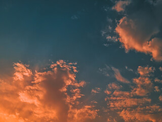 Beautiful sky with dramatic sunset and clouds