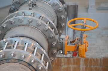 East Kazakhstan region, Kazakhstan - 12.02.2015 : Pipes with a valve in the production of cathode...