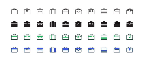 Mega set of 40 briefcase icons design graphic with outline, solid, filled, and two-tone style. Editable stroke line. Vector illustration.