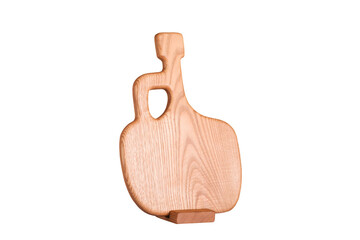 cutting board made of wood in the shape of a bottle on a white background, isolated object	