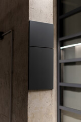 Black information board on a concrete dust 