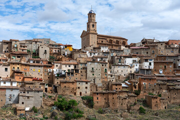 Obraz premium View of the village of Moros and its old typical houses in Zaragoza province, Aragón, Spain.