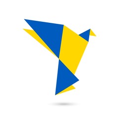 Peace dove in blue and yellow colors. Vector Illustration.