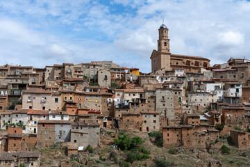 Fototapeta na wymiar View of the village of Moros and its old typical houses in Zaragoza province, Aragón, Spain.