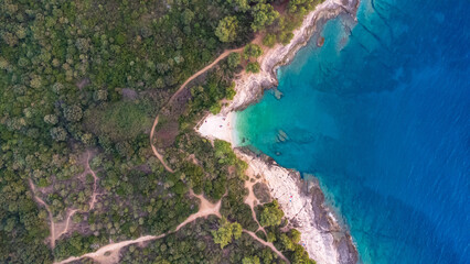 High aerial drone view of Adriatic sea scape at summertime seaso