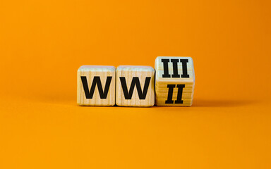 WW3 world war 3 symbol. Turned the wooden cube and changed the concept word WW2 to WW3. Beautiful...