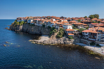 Obraz premium Buildings in historic part of Sozopol city on Black Sea shore in Bulgaria