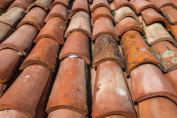 Roof tiles of a building in Sozopol city on Black Sea shore in Bulgaria