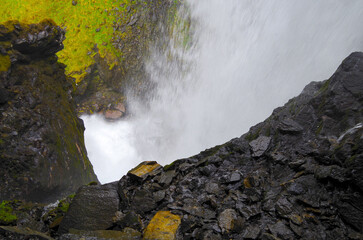 Breathtaking scenery of mountains, galciers and waterfalls in Geirangerfjord during cruising to...