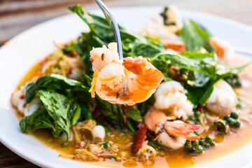 Thai food Red Curry with Shrimp