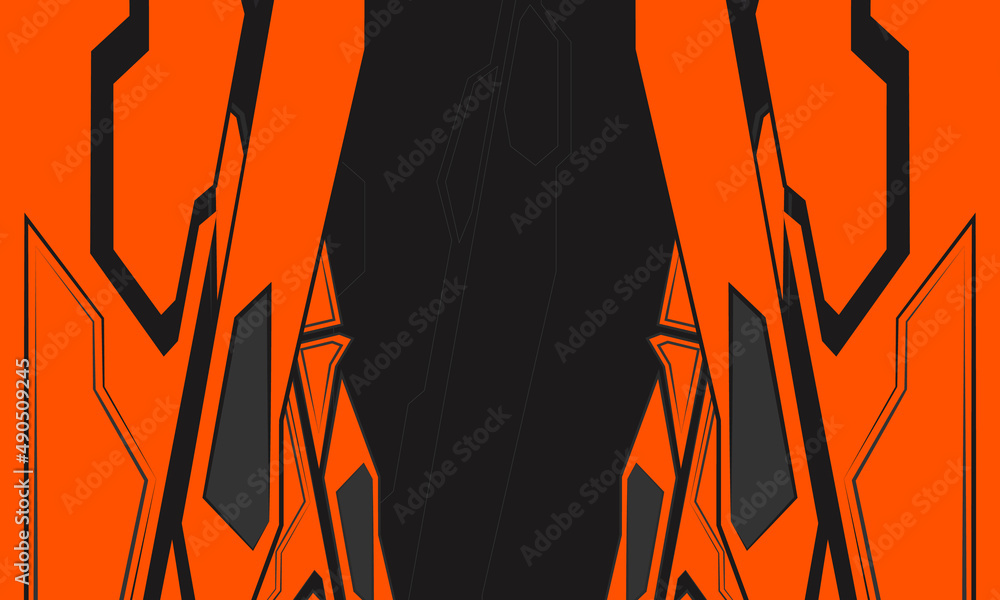 Poster technology futuristic orange and black robotic gaming abstract background. techno flat background. a