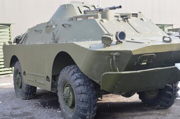 Exhibition of military equipment weapons. Tanks, armored personnel carriers, rocket launchers.