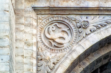 Traditional vintage decoration frequently used at facades of churches.
