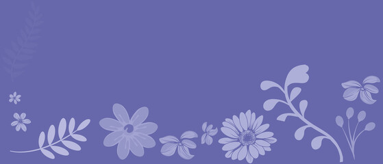 Banner mit Frühlingsblumen in der Pantone Trendfarbe des Jahres 2022 Very Peri