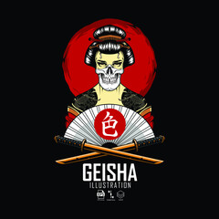 GEISHA ILLUSTRATION 1, WITH A BLACK BACKGROUND