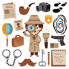 Set Of Various Detective Elements - obrazy, fototapety, plakaty