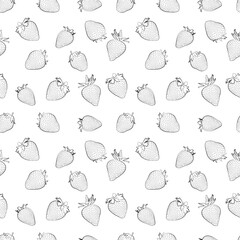 Fruits, berries doodle. Healthy food background. A set of seamless pattern with Strawberry, vector graphics, 1000x1000.