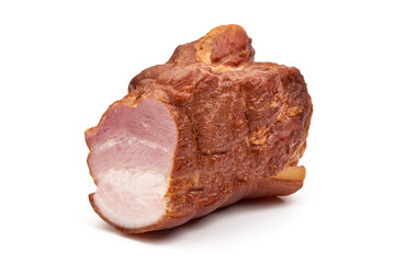 Smoked pork loin, isolated on white background.