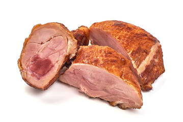 Smoked chicken fillet, isolated on white background. High resolution image.