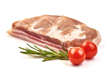 Salted bacon, pork brisket, isolated on white background.