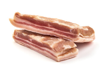 Salted bacon, pork brisket, isolated on white background.