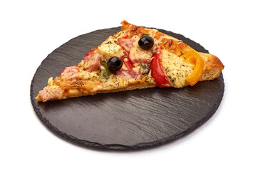 Italian pizza triangle, isolated on white background. High resolution image.