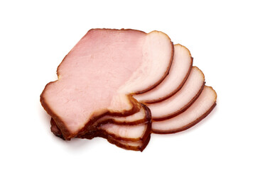 Smoked pork loin, isolated on white background.