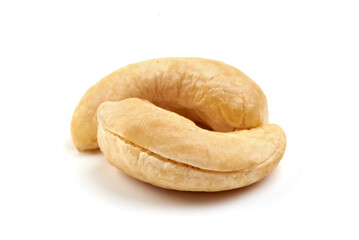 Organic Cashew nuts, close-up, isolated on white background.