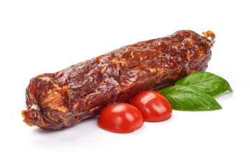 Air dried sausage, isolated on white background.