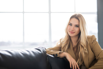 Beauty woman with white smile looking at camera at home