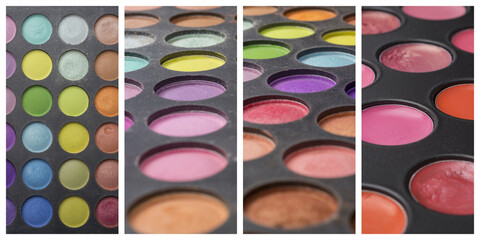 background of colorful blue, pink and green eye shadows palette