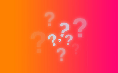 various sized and aligned question marks against a colorful orange gradient background