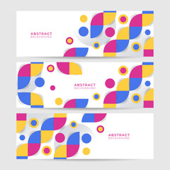 Set of Display abstract colorful memphis wide banner design background Abstract colorful memphis geometric business banner background. Vector illustration.