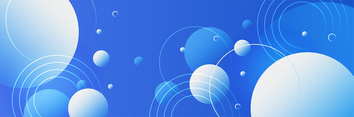 Circle abstract blue colorful memphis wide banner design background. Abstract colorful memphis geometric business banner background. Vector illustration.