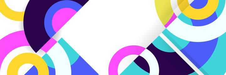 Fototapeta premium Display abstract colorful memphis wide banner design background. Abstract colorful memphis geometric business banner background. Vector illustration.