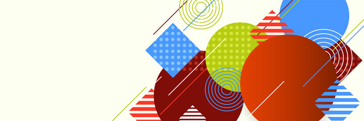 Obraz premium Shape abstract colorful memphis wide banner design background. Abstract colorful memphis geometric business banner background. Vector illustration.