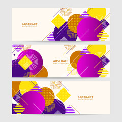 Set of Shape abstract colorful memphis wide banner design background. Abstract colorful memphis geometric business banner background. Vector illustration.