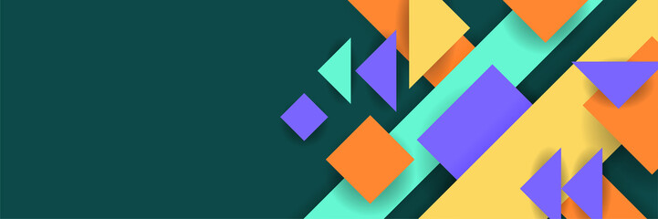 Shape abstract green colorful memphis wide banner design background. Abstract colorful memphis geometric business banner background. Vector illustration.
