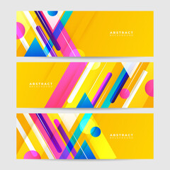 Set of Memphis abstract yellow colorful wide banner design background