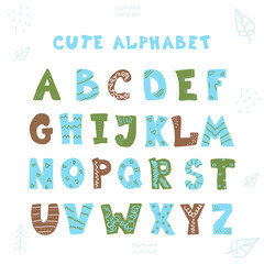 Doodle hand drawn style outline colorful letters of English alphabet, cute funny decorative font, lettering.