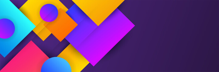 Modern colorful blue orange purple red gradient abstract geometric memphis banner background design. Abstract background with line square triangle dots halftone and circle. Vector illustration.