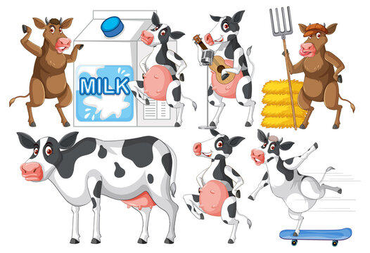 Set of different farm animals in cartoon style