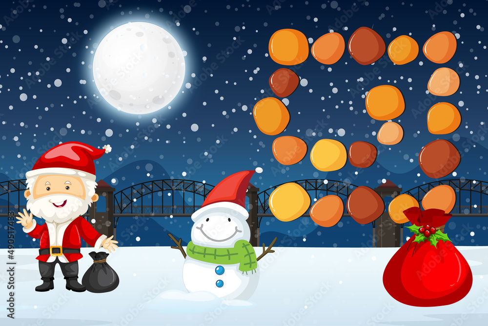 Canvas Prints snowy winter night with santa claus and snowman